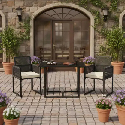 Gymax Set Mobili da Giardino 3 Pezzi in Rattan PE con Sedie Imbottite e Schienale Pieghevole per Cortile Patio o Giardino