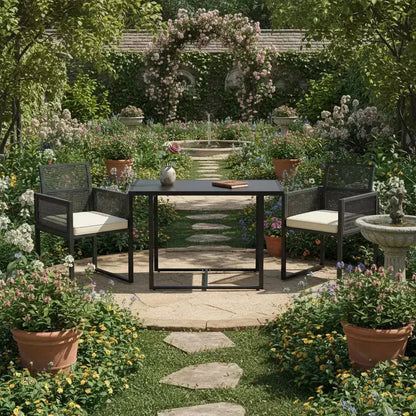 Gymax Set Mobili da Giardino 3 Pezzi in Rattan PE con Sedie Imbottite e Schienale Pieghevole per Cortile Patio o Giardino