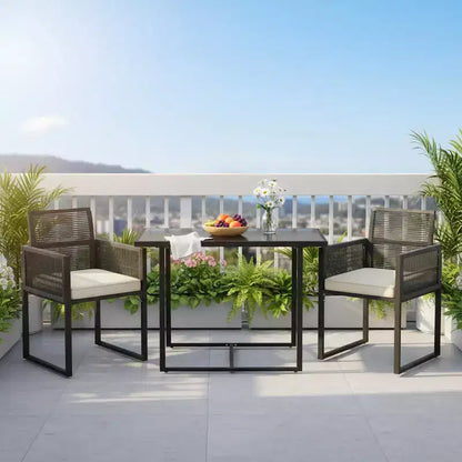 Gymax Set Mobili da Giardino 3 Pezzi in Rattan PE con Sedie Imbottite e Schienale Pieghevole per Cortile Patio o Giardino