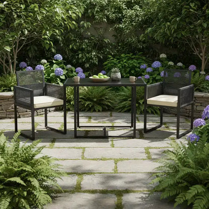 Gymax Set Mobili da Giardino 3 Pezzi in Rattan PE con Sedie Imbottite e Schienale Pieghevole per Cortile Patio o Giardino