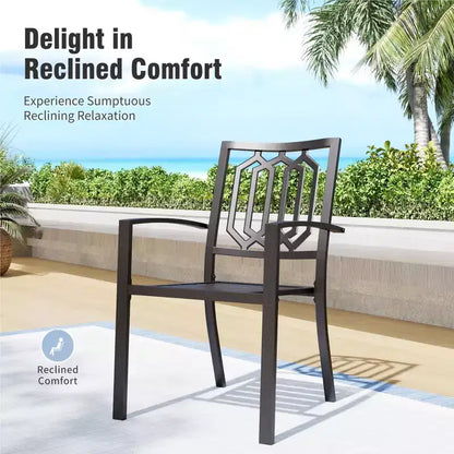 Captiva Designs Ensemble de salle à manger d'extérieur 8 pièces avec table rectangulaire en acier à lattes, chaises empilables en métal et parasol bleu de 3,96 m
