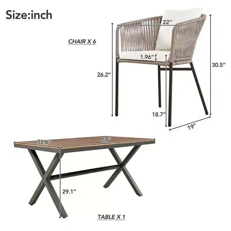 Set da pranzo da esterni 7 pezzi Polibi con tavolo in legno di acacia