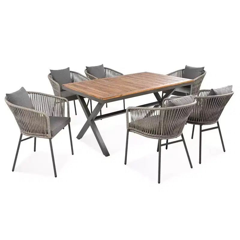 Set da pranzo da esterni 7 pezzi Polibi con tavolo in legno di acacia