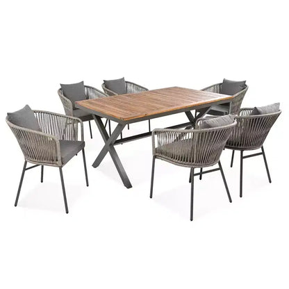 Set da pranzo da esterni 7 pezzi Polibi con tavolo in legno di acacia
