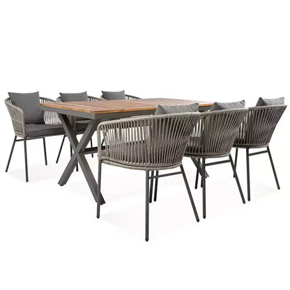Set da pranzo da esterni 7 pezzi Polibi con tavolo in legno di acacia