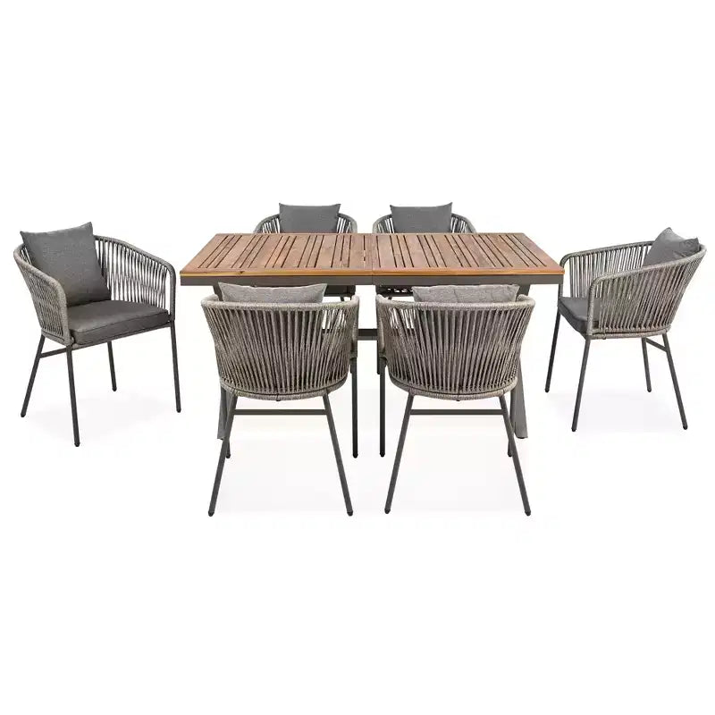 Set da pranzo da esterni 7 pezzi Polibi con tavolo in legno di acacia