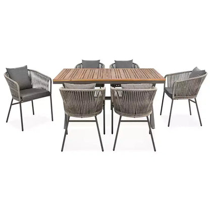 Set da pranzo da esterni 7 pezzi Polibi con tavolo in legno di acacia