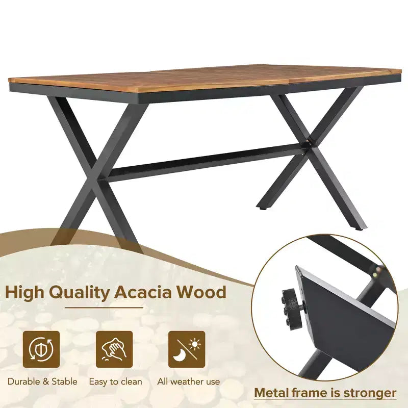 Set da pranzo da esterni 7 pezzi Polibi con tavolo in legno di acacia