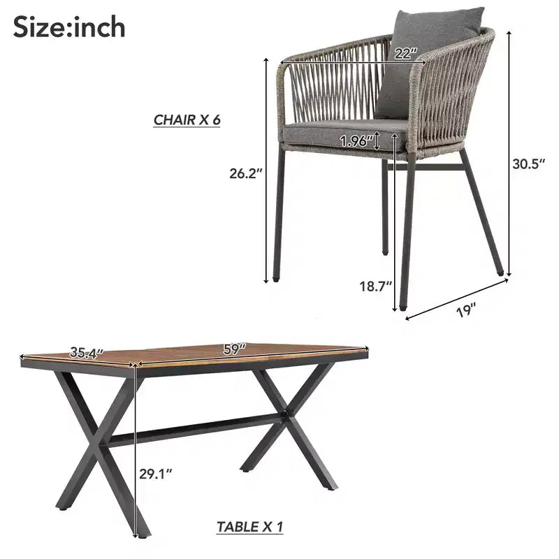 Set da pranzo da esterni 7 pezzi Polibi con tavolo in legno di acacia