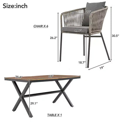Set da pranzo da esterni 7 pezzi Polibi con tavolo in legno di acacia
