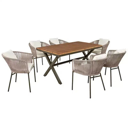 Set da pranzo da esterni 7 pezzi Polibi con tavolo in legno di acacia