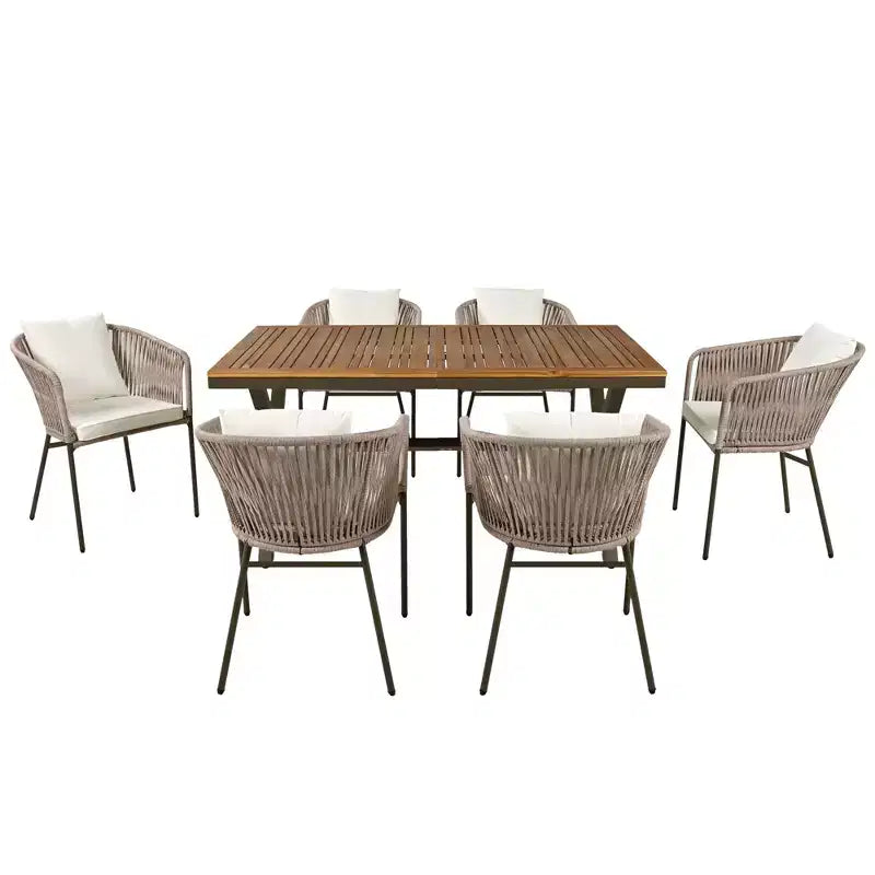Set da pranzo da esterni 7 pezzi Polibi con tavolo in legno di acacia