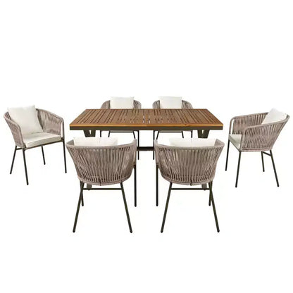 Set da pranzo da esterni 7 pezzi Polibi con tavolo in legno di acacia
