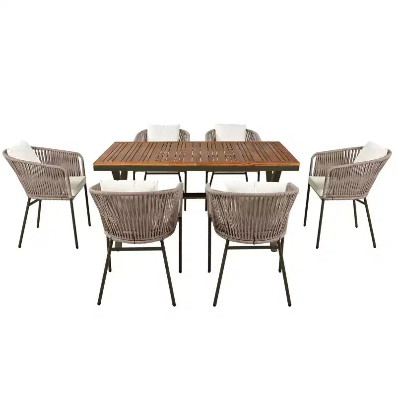 Set da pranzo da esterni 7 pezzi Polibi con tavolo in legno di acacia