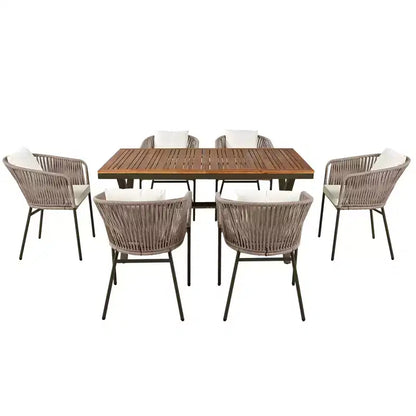 Set da pranzo da esterni 7 pezzi Polibi con tavolo in legno di acacia