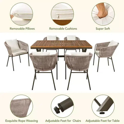 Set da pranzo da esterni 7 pezzi Polibi con tavolo in legno di acacia