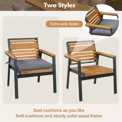Ensemble de salle à manger d'extérieur 7 pièces Whisen pour 6, ensemble table et chaises de patio, ensemble de salle à manger de jardin, 1 table de salle à manger rectangulaire et 6 chaises avec coussins