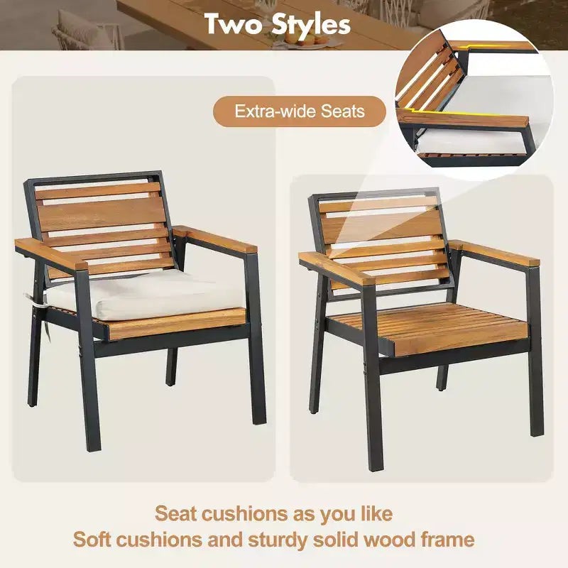 Ensemble de salle à manger d'extérieur 7 pièces Whisen pour 6, ensemble table et chaises de patio, ensemble de salle à manger de jardin, 1 table de salle à manger rectangulaire et 6 chaises avec coussins