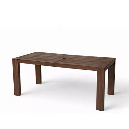 Set da pranzo da giardino Polibi a 6 posti in acacia con tavolo con foro per ombrellone, panca imbottita e 4 poltrone