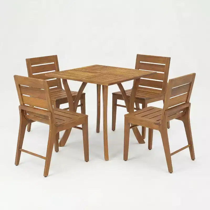Ensemble de salle à manger d'extérieur moderne 5 pièces Zola Christopher Knight Home en acacia avec table carrée à lattes