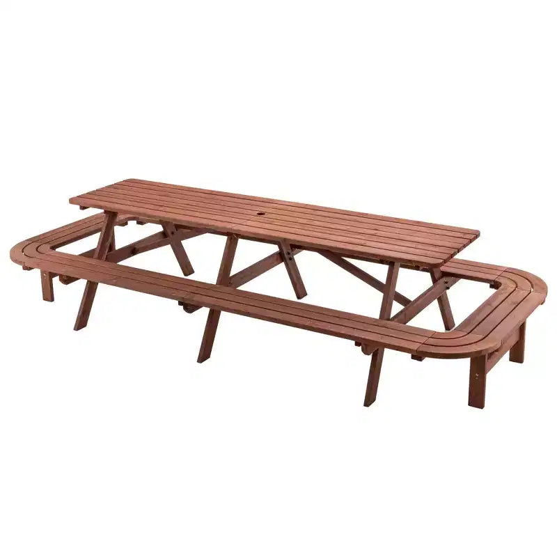 Set Tavolo da Picnic Esterno in Legno Martin GDFStudio con Panche Allungate e Foro per Ombrellone