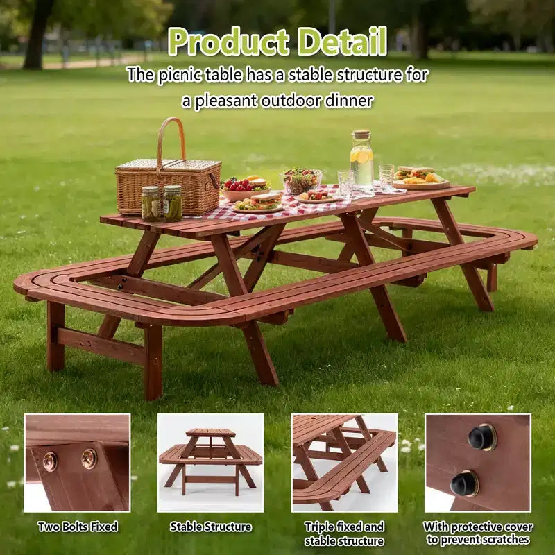 Set Tavolo da Picnic Esterno in Legno Martin GDFStudio con Panche Allungate e Foro per Ombrellone