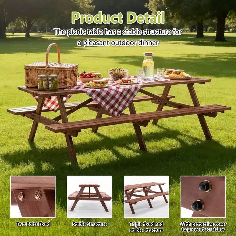 GDFStudio Everfield, set da tavolo da picnic da esterno in legno da 95 pollici con panche integrate e foro per ombrellone