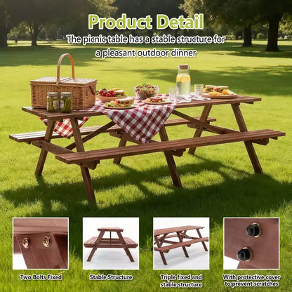 GDFStudio Everfield, set da tavolo da picnic da esterno in legno da 95 pollici con panche integrate e foro per ombrellone