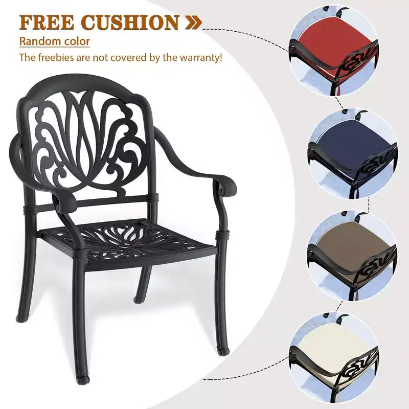 Set da pranzo da 5 pezzi rettangolare in alluminio fuso per patio, per esterni, giardino, terrazza, bordo piscina con cuscini