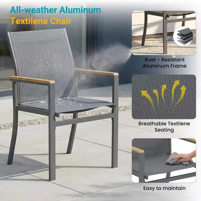 Set da pranzo da esterno Heynemo a 5 pezzi in alluminio, 4 sedie da esterno con tavolo da esterno quadrato per terrazza, giardino