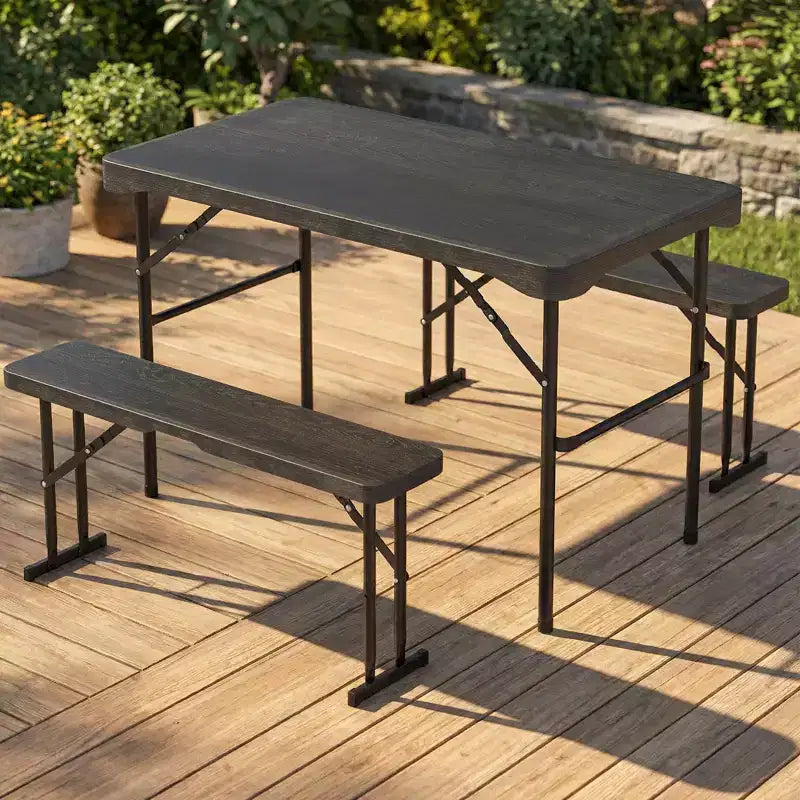Set da tavolo da picnic pieghevole Gymax per patio con 2 panche e struttura in metallo, superficie in HDPE per campeggio e giardino