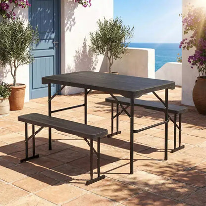 Set da tavolo da picnic pieghevole Gymax per patio con 2 panche e struttura in metallo, superficie in HDPE per campeggio e giardino