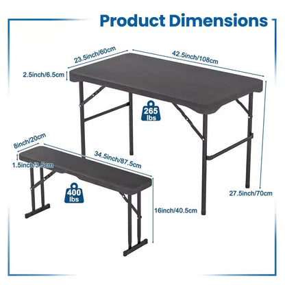 Set da tavolo da picnic pieghevole Gymax per patio con 2 panche e struttura in metallo, superficie in HDPE per campeggio e giardino