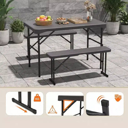 Set da tavolo da picnic pieghevole Gymax per patio con 2 panche e struttura in metallo, superficie in HDPE per campeggio e giardino