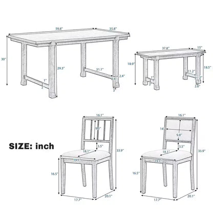 GDFStudio Dickey Set da Pranzo Salvaspazio da 6 Pezzi Stile Rustico con Struttura in Legno Massiccio