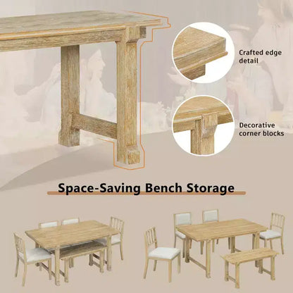 GDFStudio Dickey Set da Pranzo Salvaspazio da 6 Pezzi Stile Rustico con Struttura in Legno Massiccio