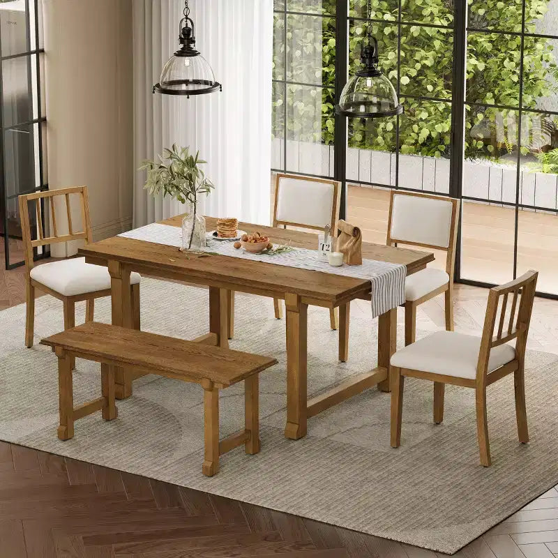 GDFStudio Dickey Set da Pranzo Salvaspazio da 6 Pezzi Stile Rustico con Struttura in Legno Massiccio