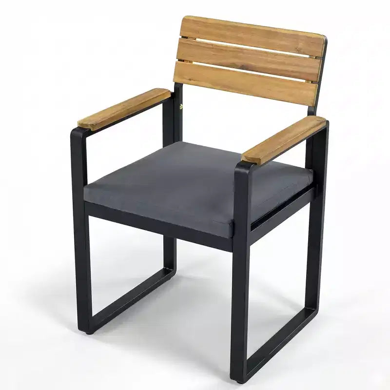 GDFStudio Elvira Patio, set da pranzo moderno da 6 pezzi in legno di acacia con tavolo, 4 sedie imbottite e panca