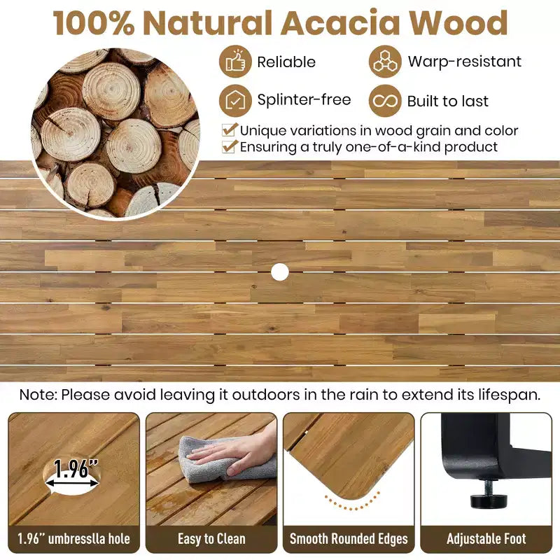 GDFStudio Elvira Patio, set da pranzo moderno da 6 pezzi in legno di acacia con tavolo, 4 sedie imbottite e panca