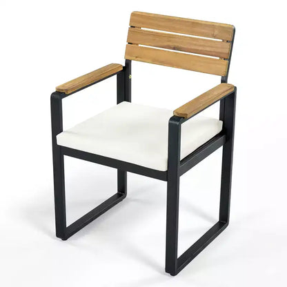 GDFStudio Elvira Patio, set da pranzo moderno da 6 pezzi in legno di acacia con tavolo, 4 sedie imbottite e panca