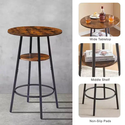 Set di Sgabelli da Bar Rotondi con Ripiani, Sgabelli Rustici con Schienale per Bar di Casa e Cucina