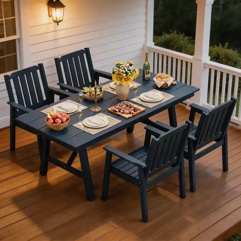 Set da Pranzo da Esterno 5 Pezzi per 4 Persone, Arredamento da Giardino in HDPE per Tutte le Stagioni con Foro per Ombrellone, Sedie Moderne Senza Braccioli per Giardino e Terrazza