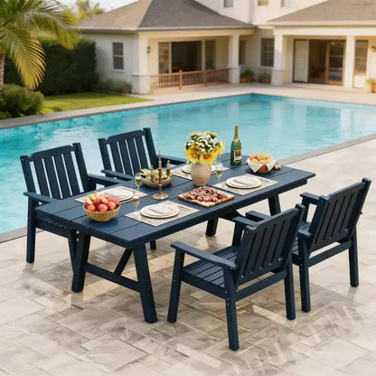 Set da Pranzo da Esterno 5 Pezzi per 4 Persone, Arredamento da Giardino in HDPE per Tutte le Stagioni con Foro per Ombrellone, Sedie Moderne Senza Braccioli per Giardino e Terrazza