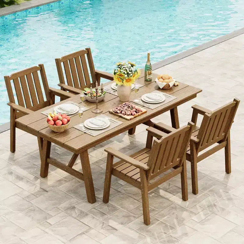 Set da Pranzo da Esterno 5 Pezzi per 4 Persone, Arredamento da Giardino in HDPE per Tutte le Stagioni con Foro per Ombrellone, Sedie Moderne Senza Braccioli per Giardino e Terrazza
