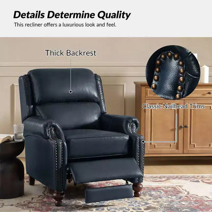 Ensemble de 2 fauteuils inclinables modernes en cuir véritable Elisabete avec garniture cloutée vintage pour salon et chambre à coucher | ART OF LIVING DESIGNS