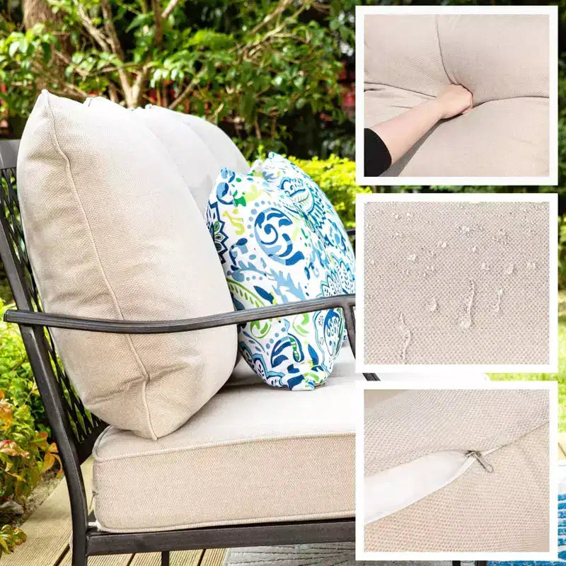 Captiva Designs Set Conversazione da Esterno 5 Pezzi XL in Metallo con Sedie Girevoli e Pouf Beige: Struttura in Acciaio, Resistente a Ruggine e Acqua