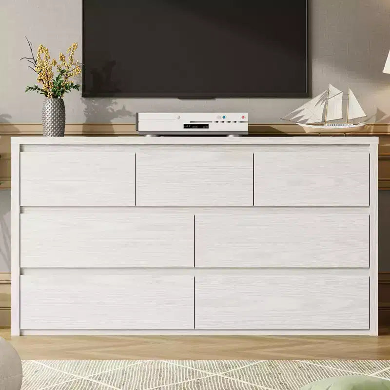 Comò Moderno Largo a 7 Cassetti per Camera da Letto, Grande Cassettiera in Legno con Organizzatore per Soggiorno, Corridoio e Ingresso