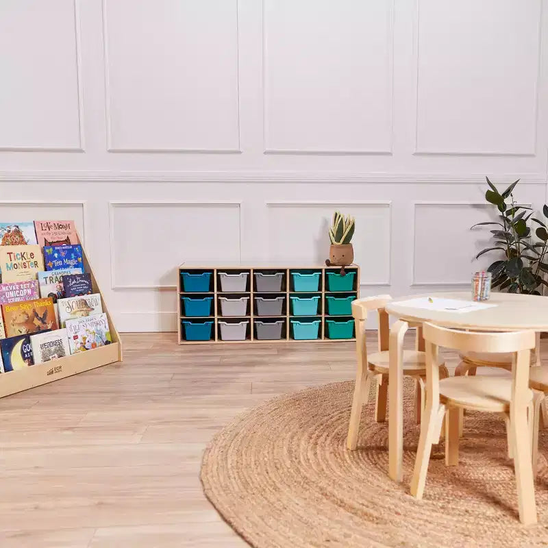 Meuble de rangement 15 bacs ECR4Kids Streamline avec 15 bacs à façade incurvée, 3x5, mobilier pour enfants