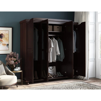 Palace Imports Kyle Armoire 4 portes 100 % en bois massif avec portes en bois massif ou portes miroir
