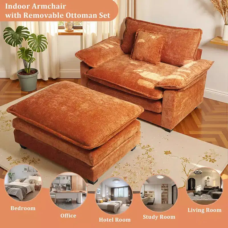 Poltrona a sacco oversize in ciniglia EHMKNP con pouf